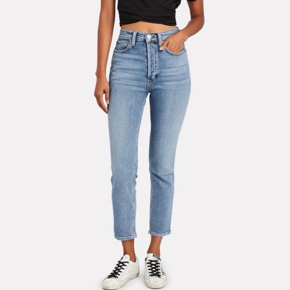 Re Done 90’s High Rise Ankle Crop Jeans Blue Denim Women’s 27 Button Fly‎